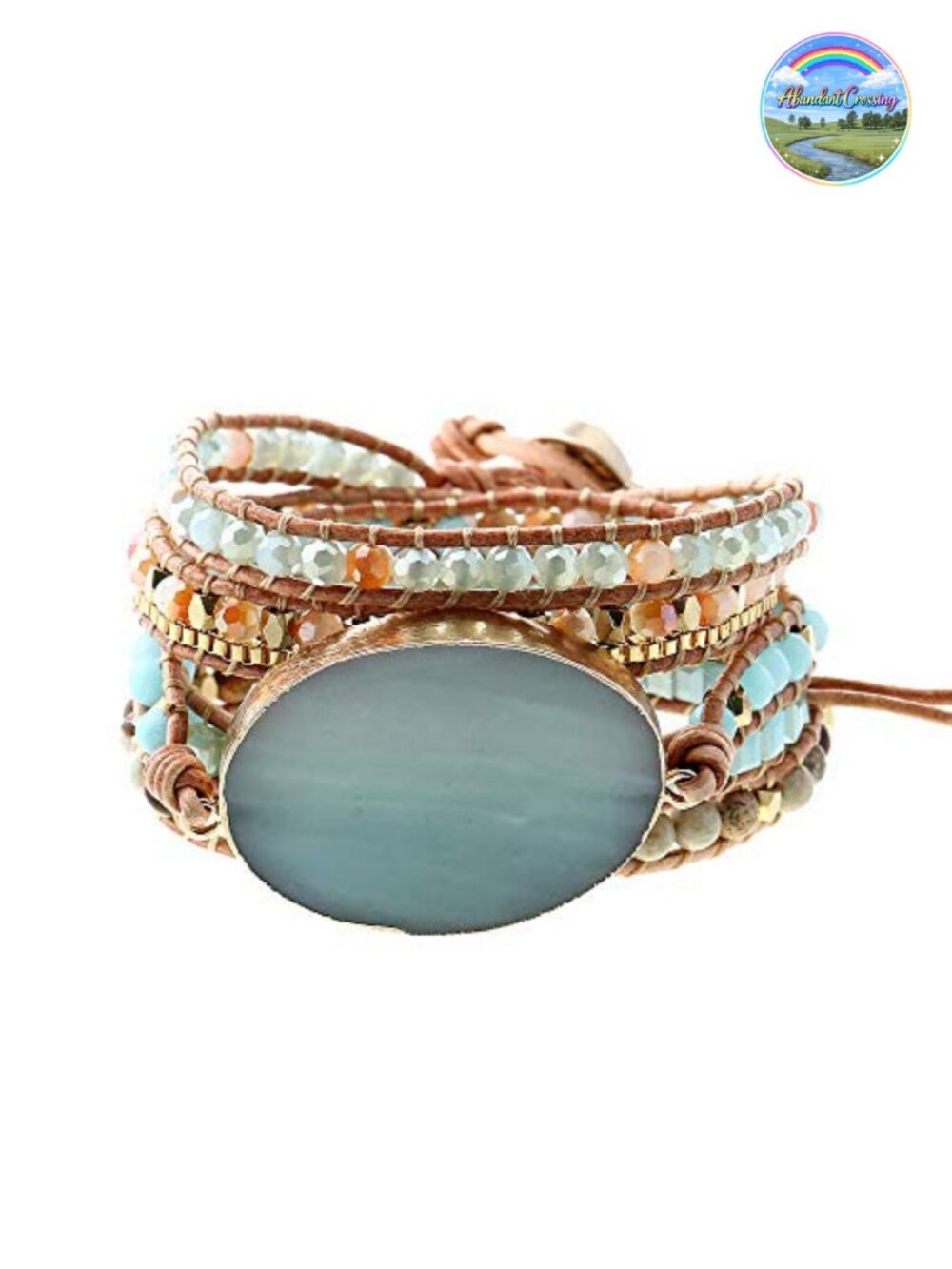 Boho Handmade Natural Stone Crystal Leather Wrap Bracelet